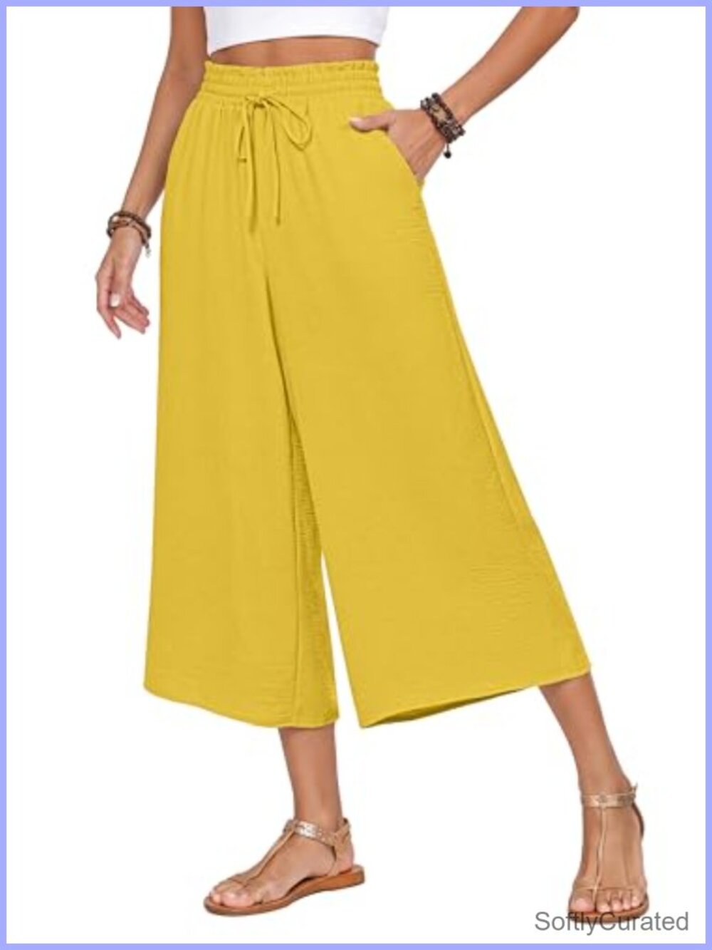 Flowy Palazzo Pants High Waisted Smocked Wide Leg Trousers with Pockets